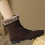 Skin Flat Thick High Heel Ankle Boots Women's 2025 Winter New Warm Cotton Shoes Retro Wool