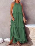 Casual Long Dress Women Summer Female Ruffle Pullover Beach Dresses Ladies Elegant Sleeveless Hollow Tie-Up Party