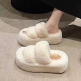 Tide Slew Soft 7Cm External Wear Hairy Slippers Women Flat-Bottom One-Word Drag Autumn New