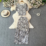 New Fashion Fashion Print Loose Short-Sleeved Top High Waist Open Elegant Commuter Skirt