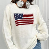 And Winter New Loose Round Neck Flag Pattern Simple Knitted