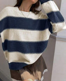 Wind Stripe Bumpy Long-Sleeved Knitted Shirt Women's Autumn Collar Collar Temperament Top