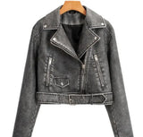 And Autumn New Women's Dress Washing Leather Grinding Old Motorcycle Casual Solid Color Jacket Leather Clothing
