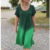Women's Summer Short-Sleeved Korean Version Of The Design Of The Gradual Change Of Color In The Long T-Shirt Dress
