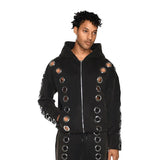 Iron Ring Hollow Loose Open Shirt Zipper Hoodie Chicken Eye Design Jacket