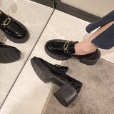 Chain Thick Bottom Spring Autumn Lefu Shoes Women Black Thick Heel Retro Small Leather Shoes A Foot Pedal Single
