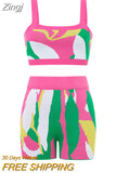 Women Knitted 2 Piece Summer Shorts Set Sleeveless Vintage Printed Crop Tank Top Elastic High Waist Shorts