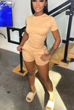 Summer Solid 2 Pieces Shorts Sets Women Short Sleeve O Neck Top Shirt and Mini Shorts Casual Matching Sets