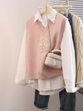 Style Embroidery Design Sense Coat V Collar Knitted Sweater Comfortable Sleeveless Vest New Waistcoat Shows Thin