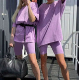 Spring And Summer New Hot Women's Clothing Two Sets With Belts Solid Color Home Loose Sports Fashion Leisure