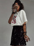 Sale Of Retro Simple Text Printed T-Shirts In The Summer Free-Round Collar Pure Cotton Short