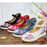 Zingj Increase High Slope Heel Embroidered Cloth Shoes Women Casual Cloth Shoes Single Shoes High