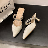 Sandals Women Wear Two Slippers Summer Outside Wearing Pointed Thin Heel Water Drill After The Empty Single Shoes Women 2025