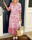 Summer Temperament Commuting Long-Term Broken Flower Tie-Dye Printing Large Code Loose Dress