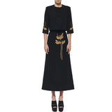 New Temperament Flower Heavy Industry Nails Seven-Sleeved Jacket Jacket Mid-Long Half Skirt