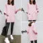 Zingj Autumn / Winter New Plus Size Women's Fat MM Loose Splicing Long Sleeve Coat Long Solid Color Top Round Collar