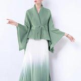 Gradient Suit Women's Autumn And Winter Loose Strap To Close Waist Pressure Folding Top + High Waist 100 Folded