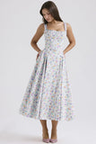 Zingj 24 Years Broken Flower Bohemian Wind Waist Show Thin Back Holiday Wind Sling Medium Long Dress