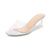 Zingj Female Summer New Korean Version Of The Versatile Summer 6CM Women's Shoes A Word Buckle Simple Slope Heel Slippers