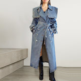 Zingj Autumn / Winter New Fashion Trend With Waist Coat Lapel Long Windbreaker Denim Coat