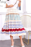New Fashion Women Vintage Summer Party Pleated Casual Print A Line Skirts Robe Femme One Size Lastic Band Midi