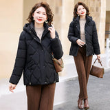 Winter Down Cotton Padded Jacket Women's Warm Cotton Padded Jacket 2024 New Fashion Solid Color Can Take Off The Hat Short Jacket-Outfit