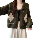 Atmosphere Feels Small Korean Linge Collar With Sweater Women Winter Lazy Wind Loose Soft Knitted Open