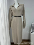 Autumn And Winter Scissors Collar Soft Sweater Skirt Elegant Loose Dress In