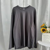2025 New Hot Pure Color Long-Sleeved T-Shirt Women Loose Cotton Collar Base