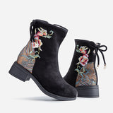 Zingj New Women's Boots Suede Cotton Boots And Velvet Inside The Middle Heel Ankle Boots To Keep Warm Fashion National Style Embroidered Cloth