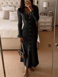 Collar Body Solid Temperament Elegant Knitted Dress Long Dress Autumn And Winter Women's