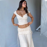Zingj Summer New Women's Sexy Crop Low Breast Short Vest French Temperament Pleated Skirt Suit