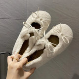 Zingj Knot Lamb Wool Wool Shoes Women Wear 2023 Winter New Flat Shallow Mouth Bean Shoes And Wool Cotton Floating Shoes-Outfit