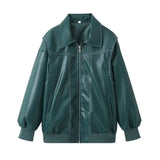 Stitching Details Oversized Leather Jacket-Outfit