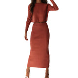 Red 3 Color Umbilly Sexy Sweater Two Sets Under The Fork Dress Fashion Suit