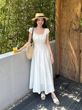 Xixi 13 Line 2025 Summer New Elegant Temperament Pure Color High-Waist Short-Sleeved Dress Dress Women