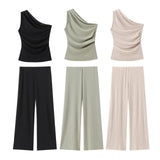 For Women's INS Burst High-Waist Wide Leg Trousers + Asymmetrical Neckless Top