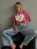Love Print Short-Sleeved T-Shirt Women's Summer New Water Wash To Make Old Design Feel Bottoming Top