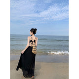 Zingj Pure Desire Wind Hang Neck Dress Female Summer New Sexy Back Leakage Waist Pleated Holiday Long