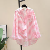 Shirt 2025 Spring And Autumn Casual Polo Collar Long Sleeve Stripe Loose Retro Stripe Commuting Top