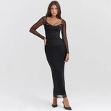 Zingj 2024 New Long-Sleeved Sling Temperament Show Back Tight Open Fork Long Dress
