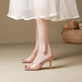 Square Bare Toe High-Heeled Shoes Crystal Sandals Thin High-Slender Heel With Slippers Outside The