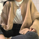 Brown Sweater Cardigan Women Autumn Korean Style Solid Loose Knitted Coat Thicken Warm Short Jackets Casual Female