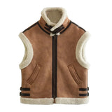 Women's Clothing 2025 Autumn And Winter New Fur One-Piece Velvet Splicing Vest