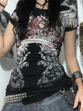 Gothic Printed Round-Neck T-Shirt Girl 2025 Station Personality Hottie Trend Girl Decor Short-Sleeved