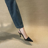 Classic Simple Gray High-Heeled Women's Sharp Head Behind A Word Buckle With Commute Banquet Fine