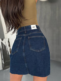 Trend Hottie Retro Washing Water High Waist Side Open Zipper Denim Short Skirt A Word Half