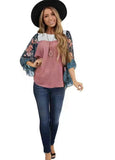 Women's Wear Bat Sleeve Print Color Swafge Round Collar Blouse