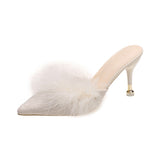 Large-Size Hairy High Heel Shoes Female Tip Fine Heel Bun Head Half Drag Sexy Fashion Wear Cold
