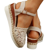 Slope Heel Sandals 2025 Summer New Bun Head Weaving A Word Buckle With Women's Sandals